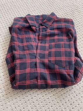 A.P.C. Navy and Red Plaid Button-Up Shirt